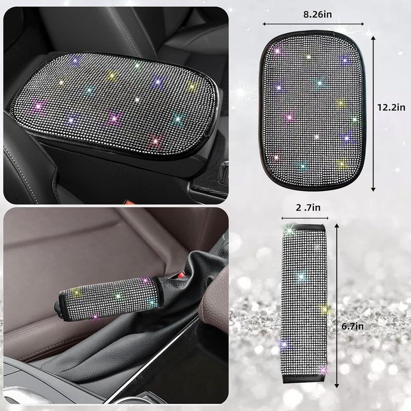 NBTEPEM 30 Pcs Multicolor Bling Car Accessories Set for Women, Steering Wheel Cover Set, Bling Console Cover, Seat Belt Cushion, Shift Knob Cushion, Cup Coaster, Rhinestone Car Hanging Accessories - Image 4